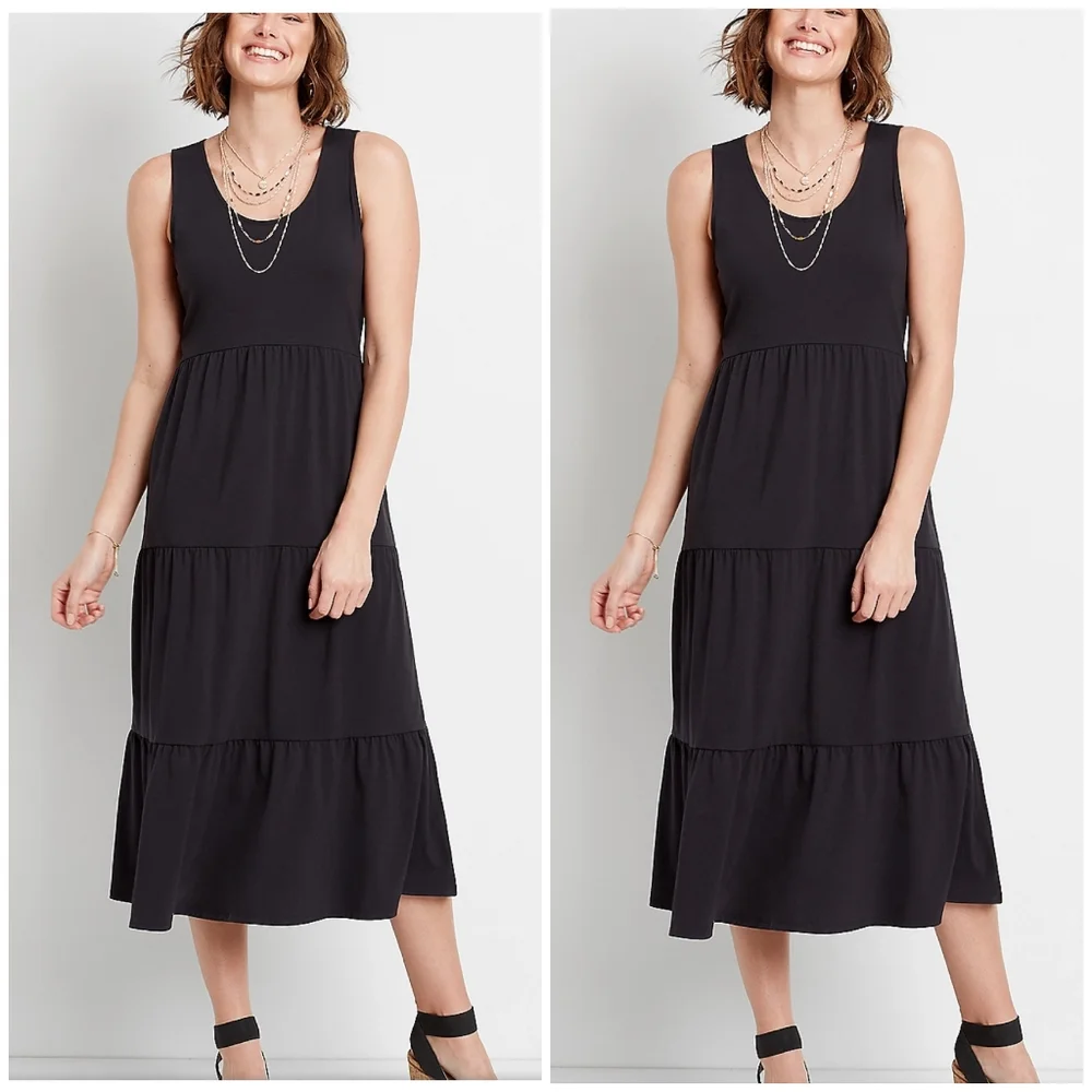 Black Amazing Soft Oversized Tiered Midi Dress - Picture 6 of 6